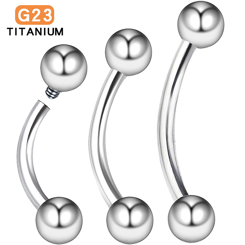 G23钛双头弯杆圆球眉钉乳钉舌钉眉环耳骨钉钛合金穿刺饰品